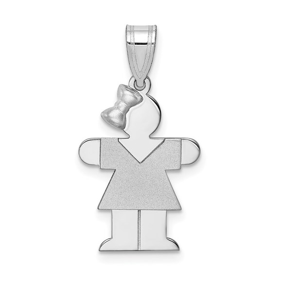 Million Charms 14k White Gold Small Girl w/Bow on Left Engravable Charm